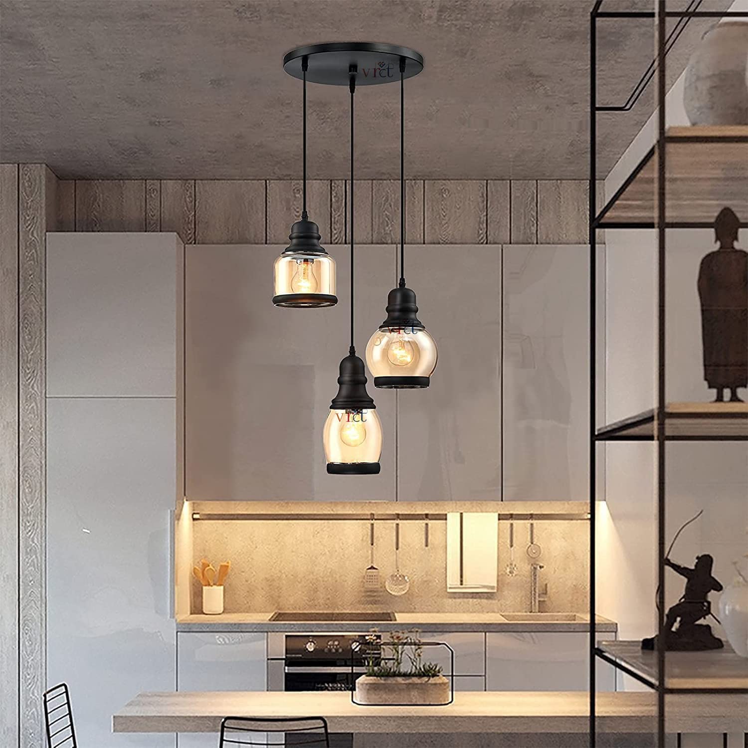 ADWAIT Vintage Glass Hanging Luster Light Gold